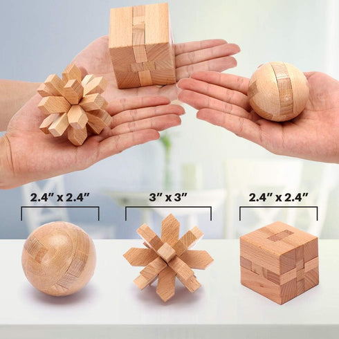 LESONG Brain Teasers - 9 Pack Metal and Wooden Puzzles for Kids and Adults, IQ and Logic Test Games