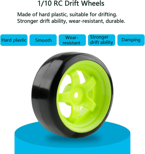 4pcs 1/10 RC Drift Tires 26mm, Smooth Hard Plastic Tyre for On Road Drifting Cars, 12mm Hex Rim