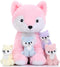 Muiteiur 5-Piece Mommy & Baby Fox Plush Set, Soft Stuffed Animals for Kids, 20-inch Pink Gift for Birthdays