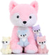 Muiteiur 5-Piece Mommy & Baby Fox Plush Set, Soft Stuffed Animals for Kids, 20-inch Pink Gift for Birthdays
