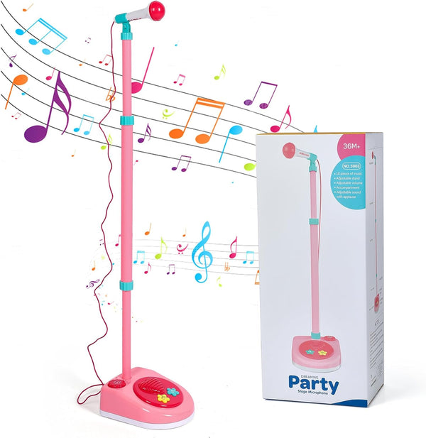 Kids Adjustable Standing Microphone, Karaoke Machine with Stand for Singing, Musical Toys for 3 Years Old Boys Girls