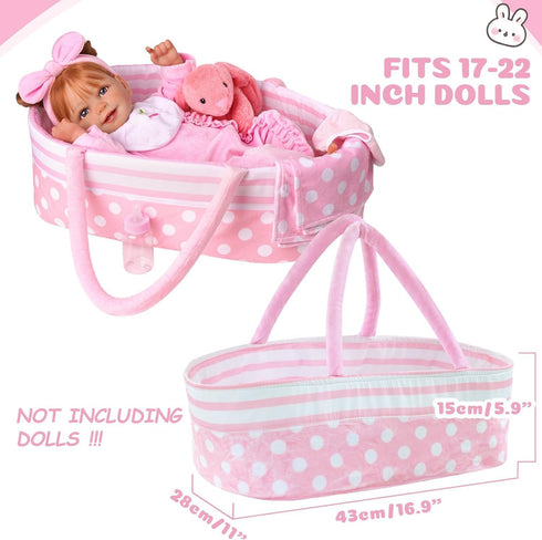 BABESIDE 8 Pcs Reborn Baby Doll Clothes with Bassinet - Outfit Accessories for 17-22 Inch Baby Doll Girl