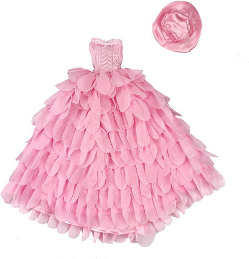 BARWA Princess Evening Party Clothes Wears Dress Outfit Set for 11.5 inch Doll with Hat (Pink Wedding Dress)