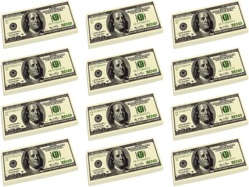 ArtCreativity 100 Dollar Bill Erasers - Set of 12 Big Rubber Erasers with Money Replica Design for Party Favors