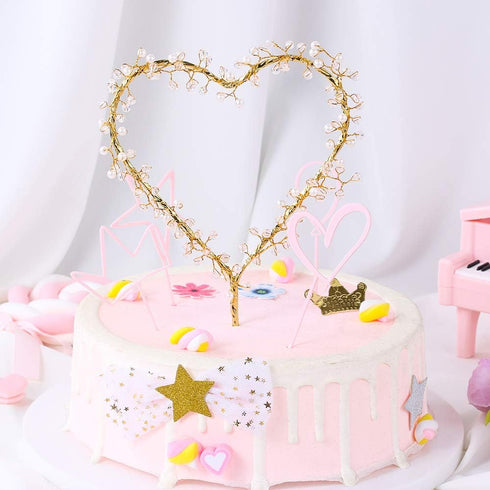 Wedding Cake Toppers Love Heart Pearl Cake Toppers with LED Light for Birthday Wedding Engagement Decorations