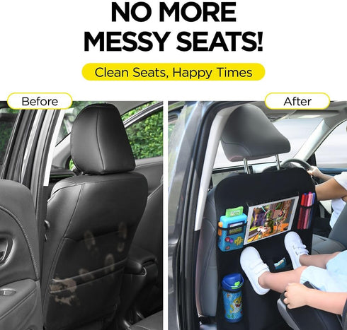6 2 Pack lebogner Back Seat Cover for Kids + Pocket Storage Organizer, X-Large Kick Mats Backseat Protector with iPad