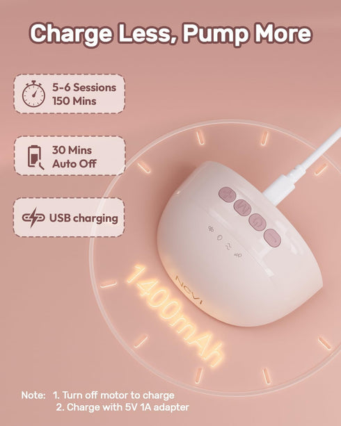 4 9 <42dB, (150min), 21/24mm NCVI Wearable Hands Free Breast Pump, Modes & Levels with Multitronic Suction, Ultra-Quiet