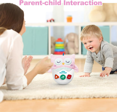 0-6-12 Baby Toys Months, Plush Owl Stuffed Animal Musical Toys with Light & Sounds, Infant Roly-Poly Sensory Toy, Baby