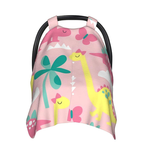 Hcpwzrf Pink Dinosaur Baby Car Seat Cover & Nursing Cover - Breathable Stretch Multi-Use Cover for Breastfeeding