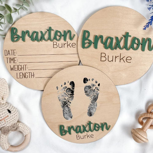 IZI POD Personalized Wooden Baby Name Announcement Signs, Custom Baby Name Sign, Birth Announcement