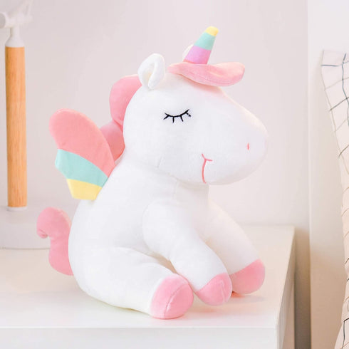 Lazada Unicorn Stuffed Animal Plush Toy - 12 Inches White with Rainbow Wings, Perfect Gift for Girls