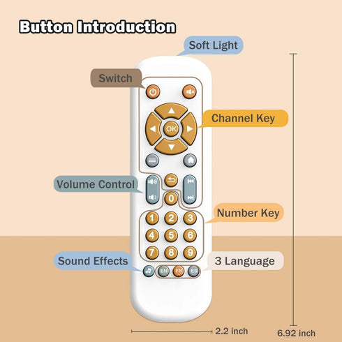 Baby TV Remote Control Toy - Musical Learning Toy with Sound and Light for Toddlers 6-36 Months, White