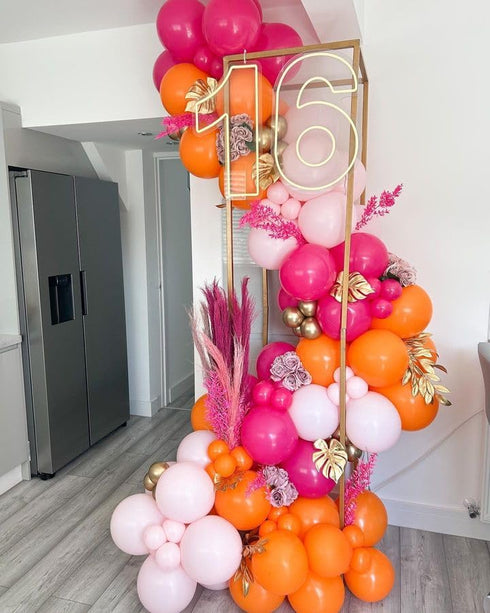 60PCS 12 inch Kelfara Pink and Orange Balloons Orange Hot Pink Light Pink Latex Balloons with Ribbons for Birthday Baby