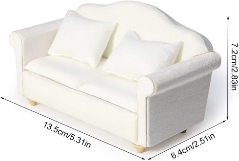 Set, Dollhouse Couch Miniature Furniture Sofa with Pillows for Living Room Desktop Decoration Fabric Sofa Mini Home
