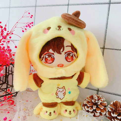 niannyyhouse Yellow Dog Suit Doll Dressup Hat Jacket Overalls Shoes 7.8in/20cm Plush Doll Clothes Stuffed Figures Toys Accessories