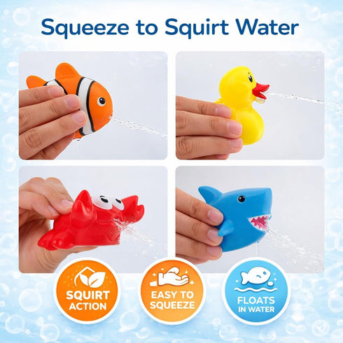 15 PCS Ocean Animals Rubber Bath Toy Water Squirters with Floating Bathtub Squeeze and Play Soft Sea Creatures anf