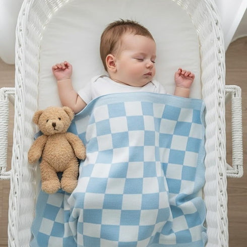 Cozy Pink-28x36 Cotton Knitted Checkered Baby Blanket for Boys and Girl Soft Lightweight Receiving Blanket for Nursery
