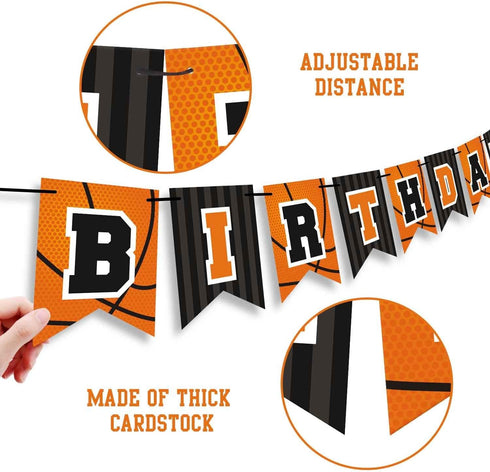 Basketball Happy Birthday Banner, Slam Dunk Party Decoration Supplies for Kids Teenagers B-day Photo Prop