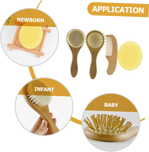FUNNETOYU Set 4pcs Set Infant Hair Brush for Newborns Baby Hair Brush and Comb for Baby Shower