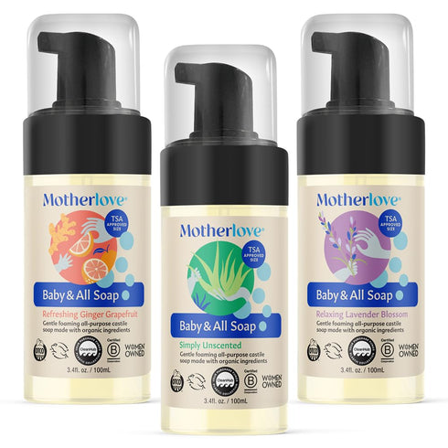 Motherlove Baby & All Soap, Variety Pack, 3.4oz - Travel Size Gentle Foaming All-Purpose Castile Soap