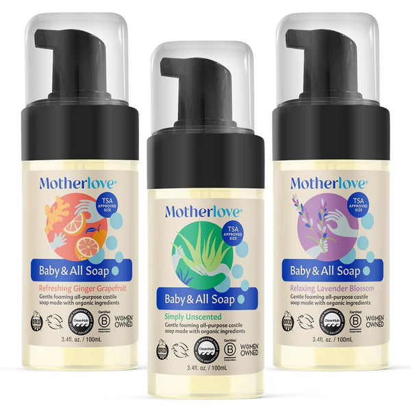 Motherlove Baby & All Soap, Variety Pack, 3.4oz - Travel Size Gentle Foaming All-Purpose Castile Soap