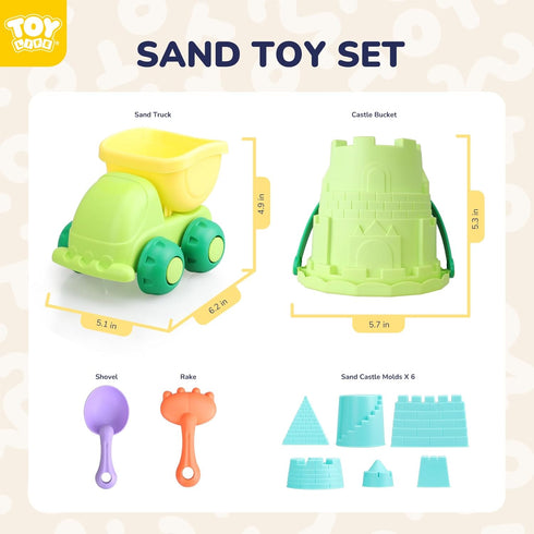 TOY Life Beach Toys for Toddlers Age 3-5, Sandbox Building Sets with Dump Truck, Sand Bucket, Waterproof Mesh Bag