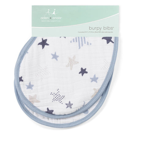 100% 4 22.5" 11"; 2-pack; aden + anais Classic Burpy Bib; Cotton Muslin; Soft Absorbent Layers; Multi-Use Burp Cloth