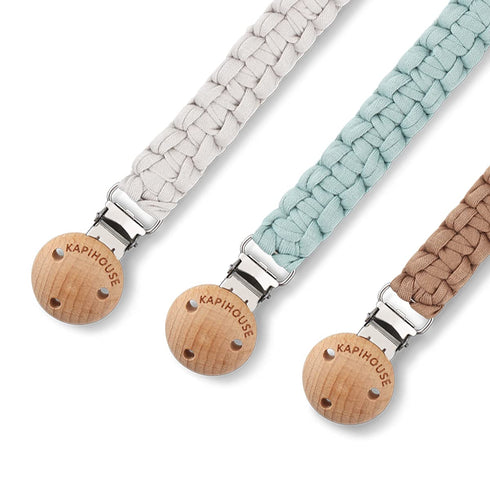 Pacifier Clip for Boys, 9.2 Inch Pacifier Leashes with Wooden Clips, Handmade Braided Cotton, 3 Pack Baby Shower Set
