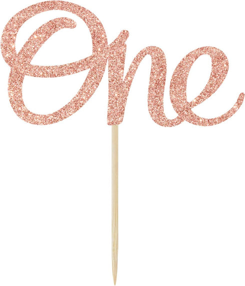 One Cake Topper - 1st Birthday Number One Cake Decorating, First Anniversary Party Decor Rose Gold Glitter