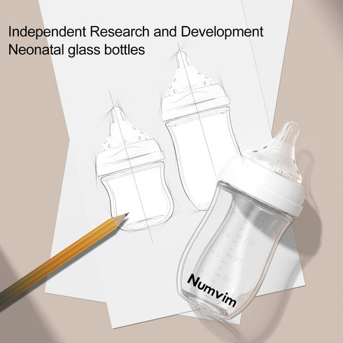 Natural Glass Baby Bottles Set, Gentle Medium Flow Anti-Colic Bottles for 3+ Months Breastfed Babies, 3 Packs