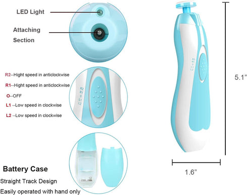 Trimmer Electric Baby Nail for Newborn Infant Toddler or Adults Toes Fingernails Care (Blue)