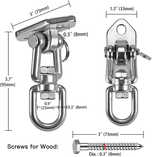 Hammock Chair Hanging Kit, Heavy Duty 360° Swivel Swing Hanger Hook for Playground, Tree, Gym, 1000 LB