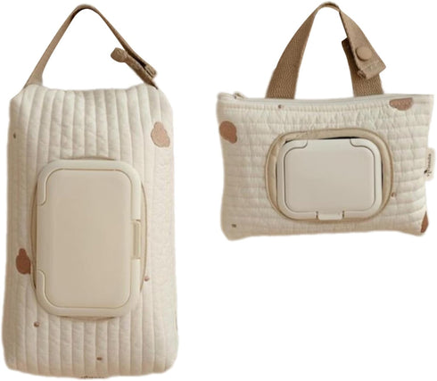 BLULILY Embroidered Bear Stroller Wet Wipe Pouches Portable Baby Wipe Holder Embroidery Baby Wipes Storage Bag