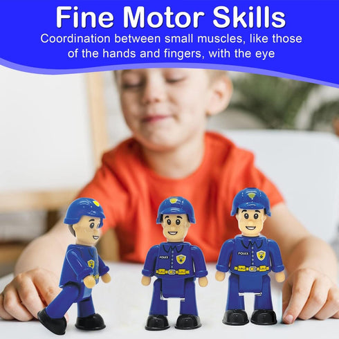 FUNERICA Toy Police Officer Set - 3 Pcs Detailed Little People Police Action Figures for Toddlers and Kids