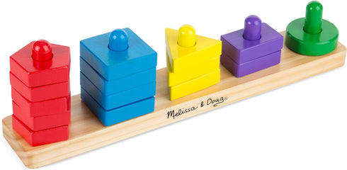 Melissa & Doug Stack and Sort Board - Wooden Educational Toy for age 2+ with 15 Solid Wood Pieces