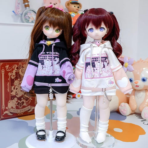 New 1/6, 1/4, 1/3 BJD Doll Clothes Cute Cat Sweater Hoodie Jacket for Big Dolls (Black-Purple, 1/6)