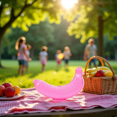 Mozff 1pc pink Banana Storage BPA-Free Outdoor Travel Case,Keep Fresh Keeper and Protector, Cute Carrier Box