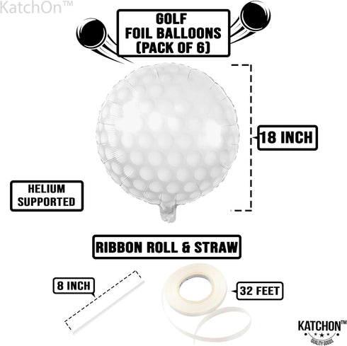 Katchon White Foil Golf Balloons, 18 Inch for Hole In One Birthday Decorations and Golf Party Supplies