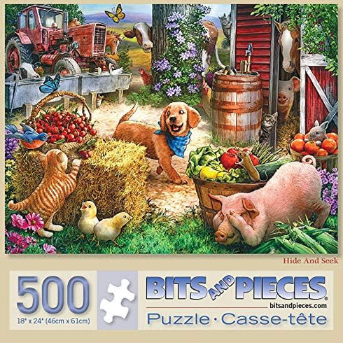Bits and Pieces Value Set of Two 500 Piece Jigsaw Puzzles for Adults - Hide and Seek, What’s The Password