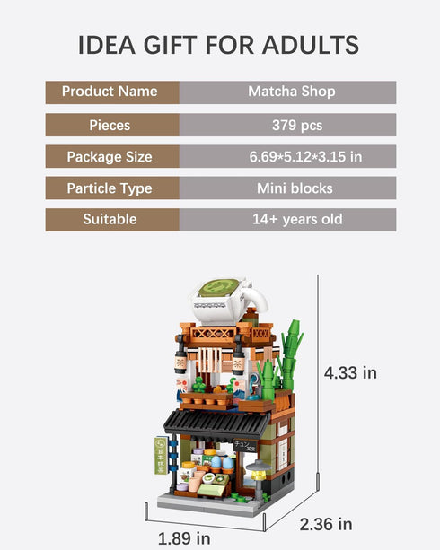 Japanese Street View Matcha Shop Building Blocks Set, Japanese Theme Store Simulation Model
