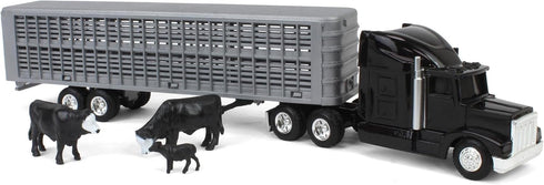 1/64 45967 ERTL Black Semi Truck with Cattle Trailer and Cattle