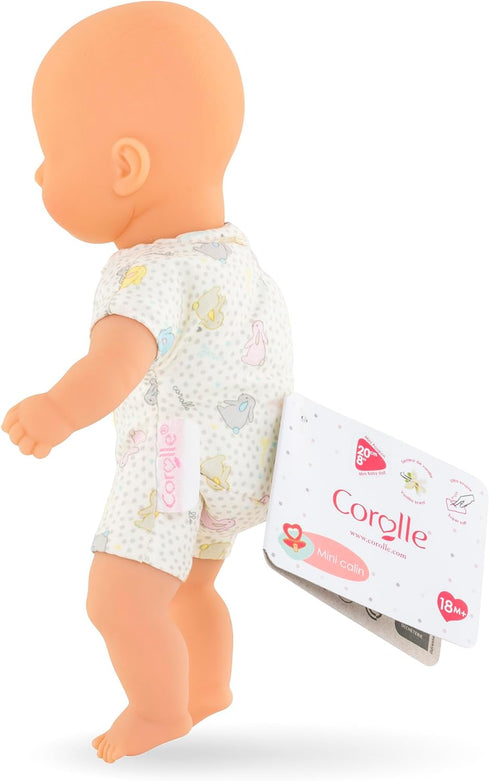 Corolle Mini Calin Bunnies Baby Doll - 8" Soft Body with Blue Eyes, Bunny Pattern Outfit, Vanilla-Scented