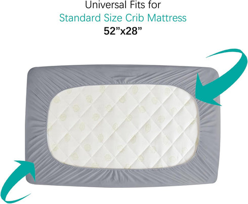 2 Pack 52" 28" Crib Mattress Protector Waterproof Crib Sheets Fitted Gray Quilted Toddler Mattress Pad Cover x Machine