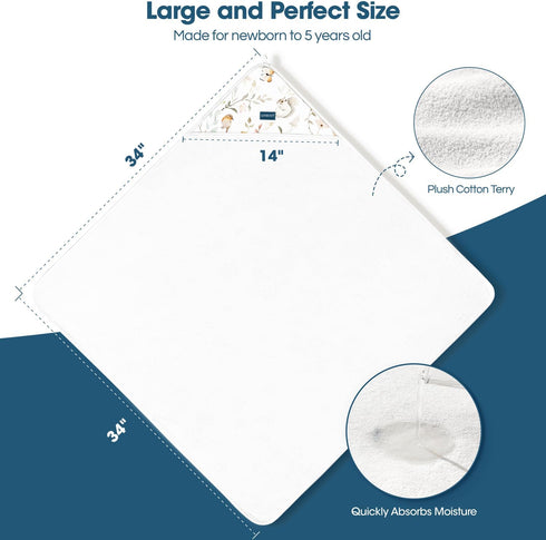 2 Pack 34"x 34" GRSSDER Baby Hooded Towel for Newborn, Super Soft Bath Towels with Original Design, Ultra Absorbent