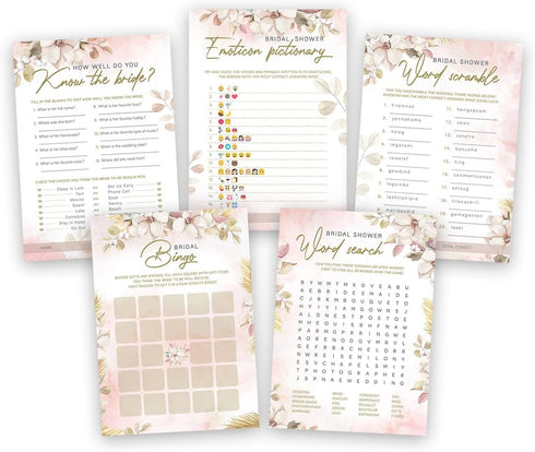 Summer-Ray 50pcs Bridal Shower Game Cards, 5 Games 10 Cards Each, 5" x 7"