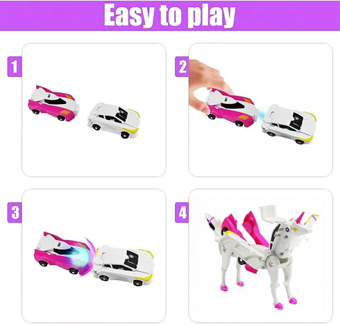 WIESSOC 2 Collision Transforming Unicorn Car Toy, Magnetic Cars Transform into Unicorn Toys for Kids Toddler Fun