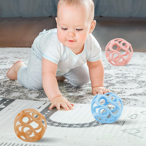 Silicone Teething Ball Toy, Tactile Sensory Ball Toy for Babies, Easy to Hold Design, Stretchy, Squisly, Soft (Milky