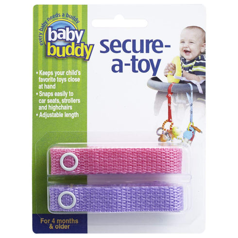 Baby Buddy Secure-a-Toy, Adjustable Pacifier and Teether Strap, Pink Lilac, 2 Pack, Made in USA
