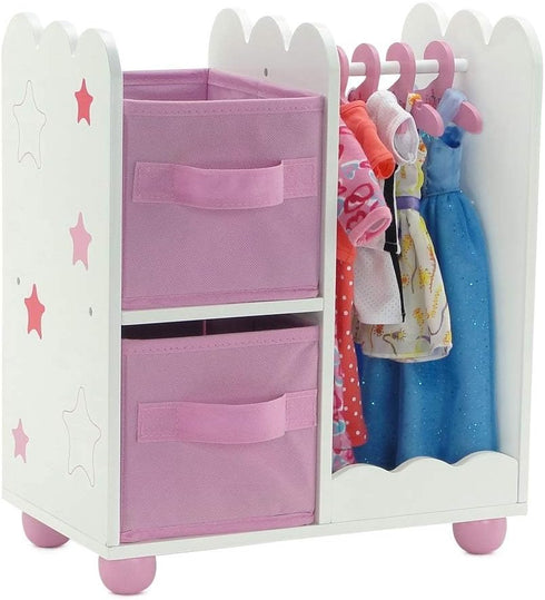 14 Inch Closet 14 Emily Rose Doll Furniture - Open Wardrobe with Hangers & Storage Bins - Wooden Organizer for Wellie