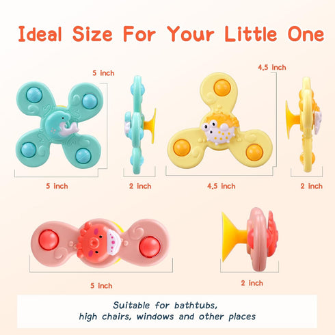 Suction Cup Toy for Baby - 3 Pcs Spinning Toy Early Education Bathtub Toy, Sea Animals Design with Suction Cups